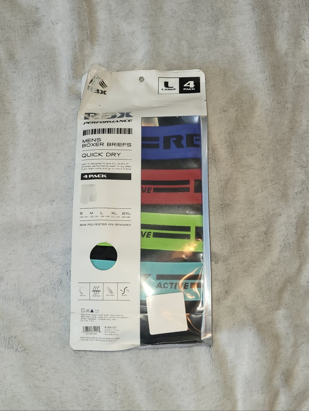 4-Pack RBX Mens Large 36-38 Performance Boxer Briefs Black Microfiber Quick Dry
